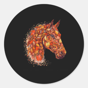 Horse Face Fall Leaves Thanksgiving Day Horseback Classic Round Sticker
