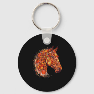 Horse Face Fall Leaves Thanksgiving Day Horseback Keychain