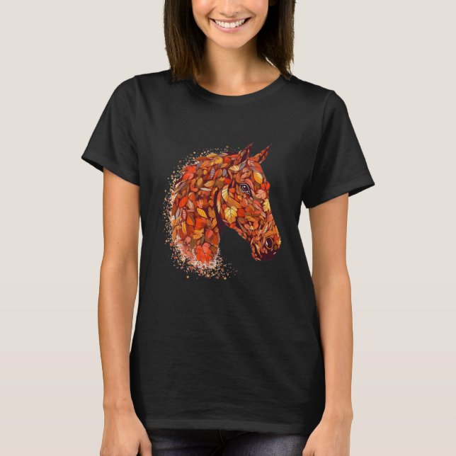 Horse Face Fall Leaves Thanksgiving Day Horseback  T-Shirt (Front)