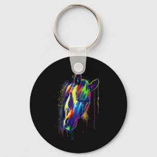 Horse Face Hand Drawn Water Colour Splash Art Colo Keychain
