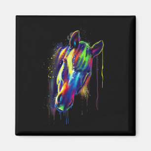 Horse Face Hand Drawn Water Colour Splash Art Colo Magnet
