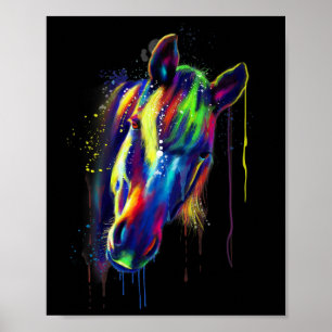 Horse Face Hand Drawn Water Colour Splash Art Colo Poster