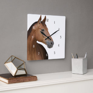 Horse face square wall clock