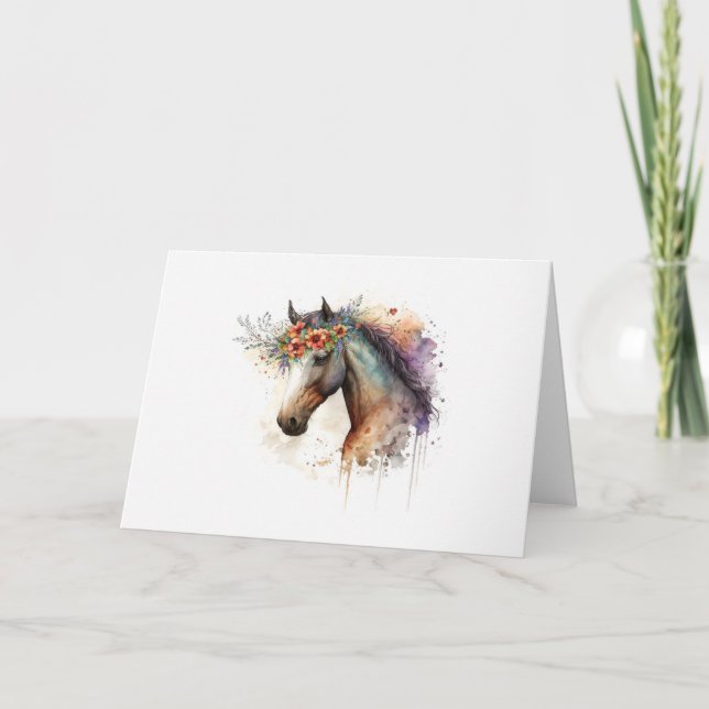 Horse face with flower wreath                      card (Front)