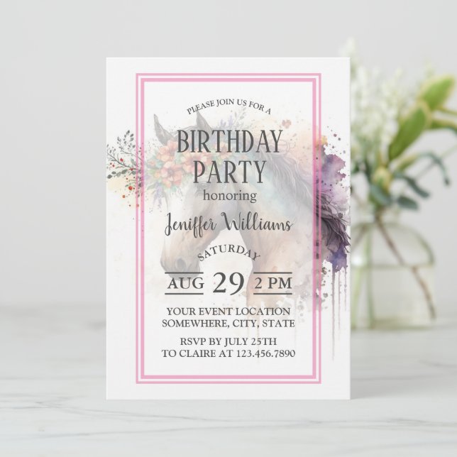 Horse face with flower wreath         invitation (Standing Front)