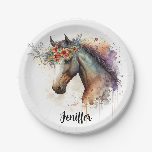 Horse face with flower wreath                      paper plate (Front)