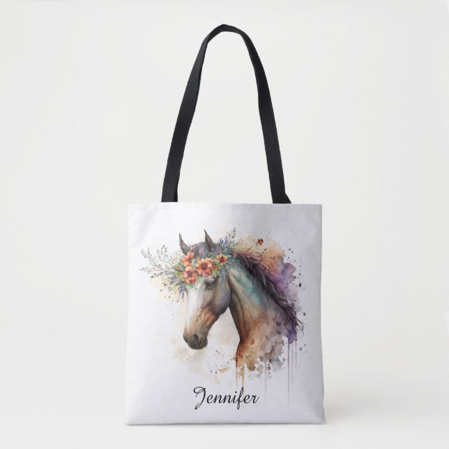 Horse face with flower wreath                      tote bag (Front)