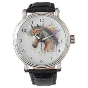 Horse face with flower wreath watch