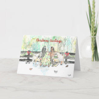 Horse Farm Animals Christmas Card Chickens Goats