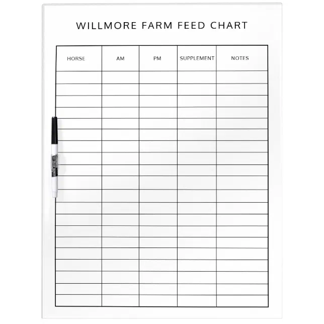 Horse Farm Barn Feed Chart Care Chart Dry Erase Board | Zazzle