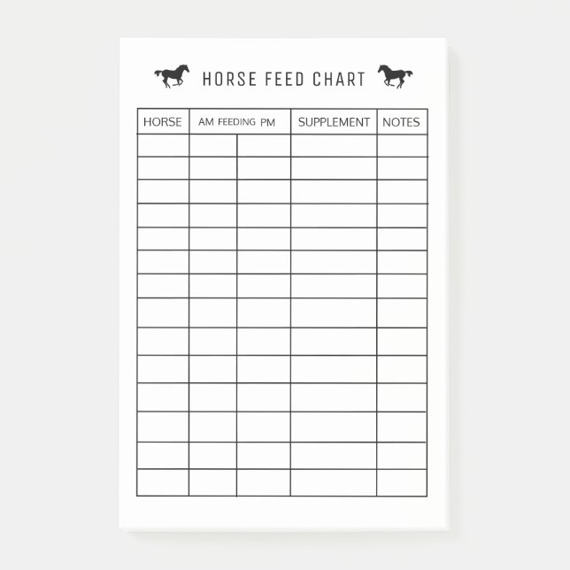 Horse Feed Chart,Feeding Schedule for Horse Stable Post-it Notes (Front)
