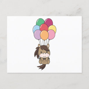 Horse Flies Up With Colourful Balloons Up Postcard