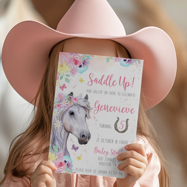 Horse Floral Invitation d'anniversaire pour fille (Créateur téléchargé)