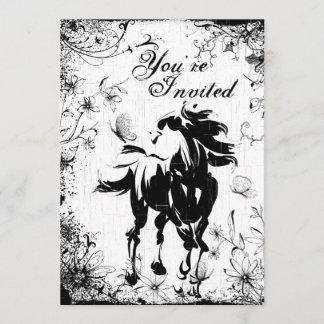 Horse, Flowers and Butterflies Birthday Invitation