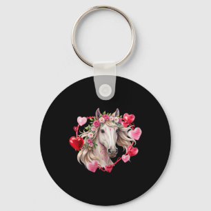 Horse Flowers Hearts Happy Valentine's Day Equestr Keychain