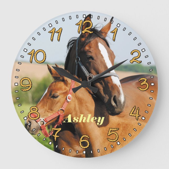 Horse & Foal Personalizable Wall Clock (Front)