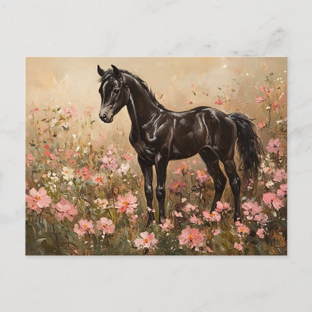 Horse Foal with Blush Pink Flowers Postcard (Front)