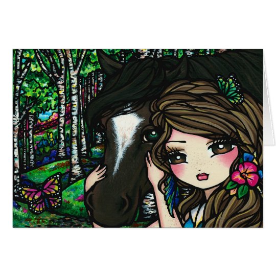 Horse Forest Butterfly Flower Fantasy Fairy Girl