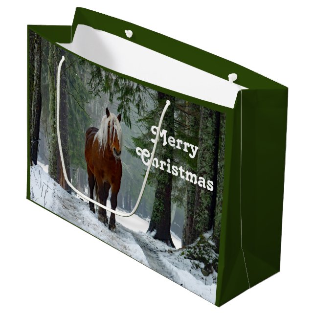 Horse Forest Snow Watercolor Christmas Large Gift Bag (Front Angled)
