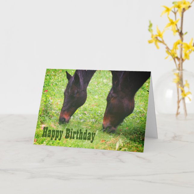 Horse Friends Grazing Animal Birthday Card (Yellow Flower)
