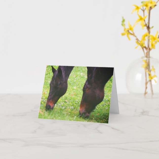 Horse Friends Grazing Blank Note Card (Yellow Flower)
