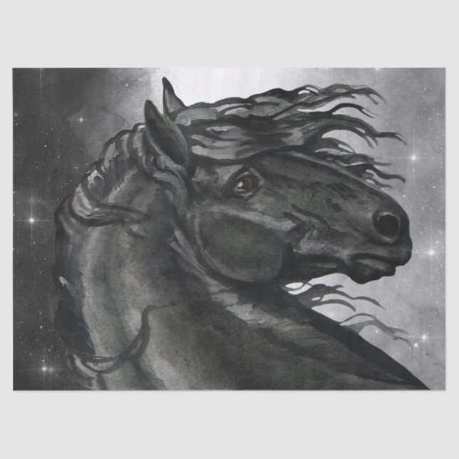 Horse Friesian Breed Watercolor Tissue Paper (Front)