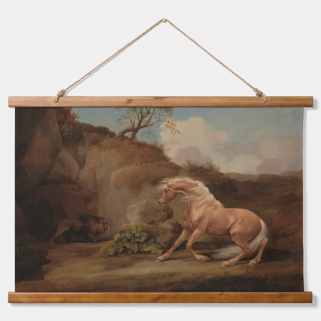 "Horse frightened by a Lion" by George Stubbs art Hanging Tapestry (Front)