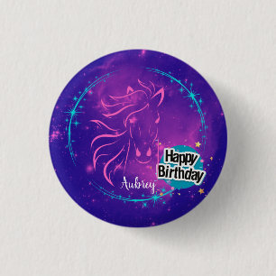Horse Galaxy Happy Birthday Personalized  1 Inch Round Button