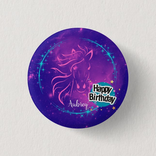 Horse Galaxy Happy Birthday Personalized  1 Inch Round Button (Front)