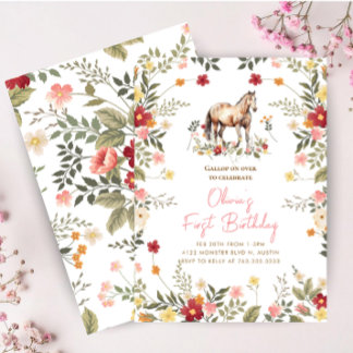 Horse Gallop on Girl 1st Birthday Invitation