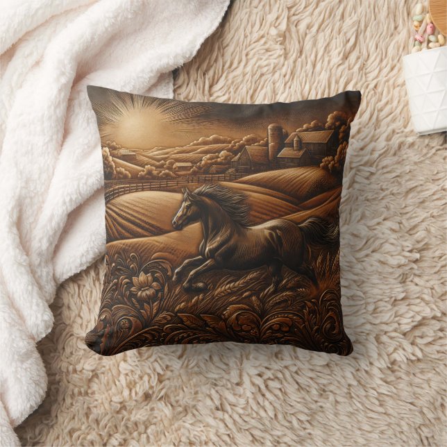 'Horse Galloping on Sunrise Hills' Throw Pillow (Blanket)