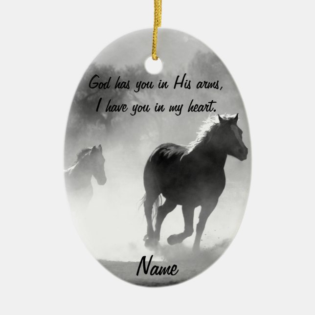Horse Galloping Out of the Mist Ceramic Ornament (Front)