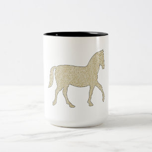 Horse - geometric pattern  - beige and white. Two-Tone coffee mug