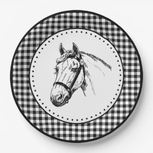 Horse Gingham Paper Plate