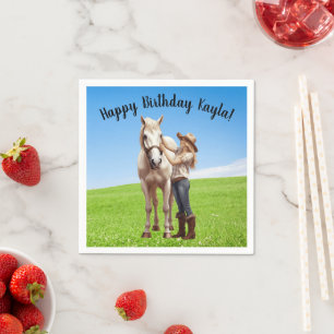 Horse Girl Birthday Celebration Special Message  Napkin