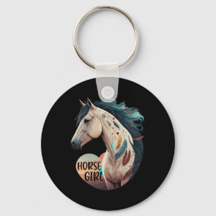 Horse Girl Bohemian Equestrian Portrait Horseback  Keychain
