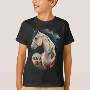 Horse Girl Bohemian Equestrian Portrait Horseback T-Shirt