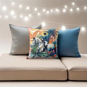 Horse Girl Equestrian Jamaica Throw Pillow