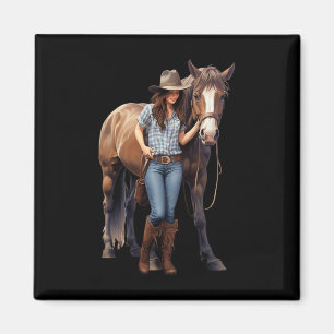 Horse Girl Horseback Riding Bay Quarter Horse Hoof Magnet