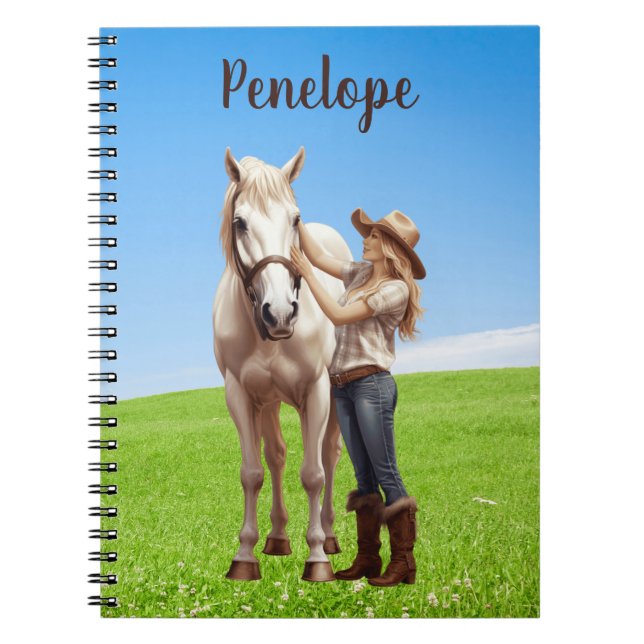 Horse Girl Horseback Riding Meadow Personalized Notebook (Front)