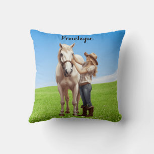 Horse Girl Horseback Riding Meadow Personalized Throw Pillow
