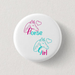 Horse Girl in Pink and Turquoise 1 Inch Round Button