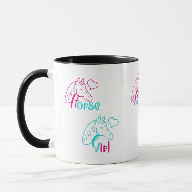 Horse Girl in Pink and Turquoise Mug (Left)