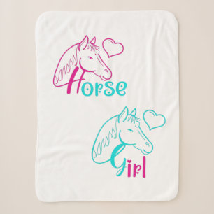 Horse Girl in Pink and Turquoise Sherpa Blanket