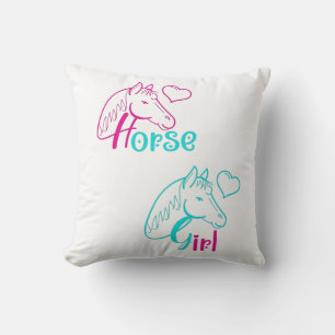 Horse Girl in Pink and Turquoise Throw Pillow