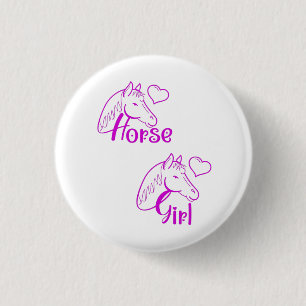 Horse Girl in Purple with Horse Head Font 1 Inch Round Button