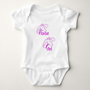 Horse Girl in Purple with Horse Head Font Baby Bodysuit
