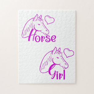 Horse Girl in Purple with Horse Head Font Jigsaw Puzzle