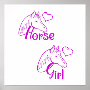 Horse Girl in Purple with Horse Head Font Poster