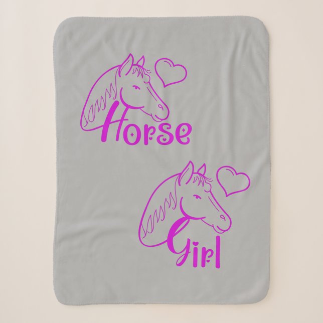 Horse Girl in Purple with Horse Head Font Sherpa Blanket (Front)